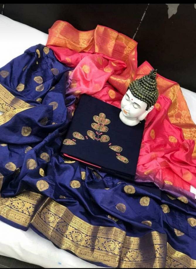 Naari Latest Festive Wear Hand Work Cotton South Slub Dress Material With Banarasi Dupatta  